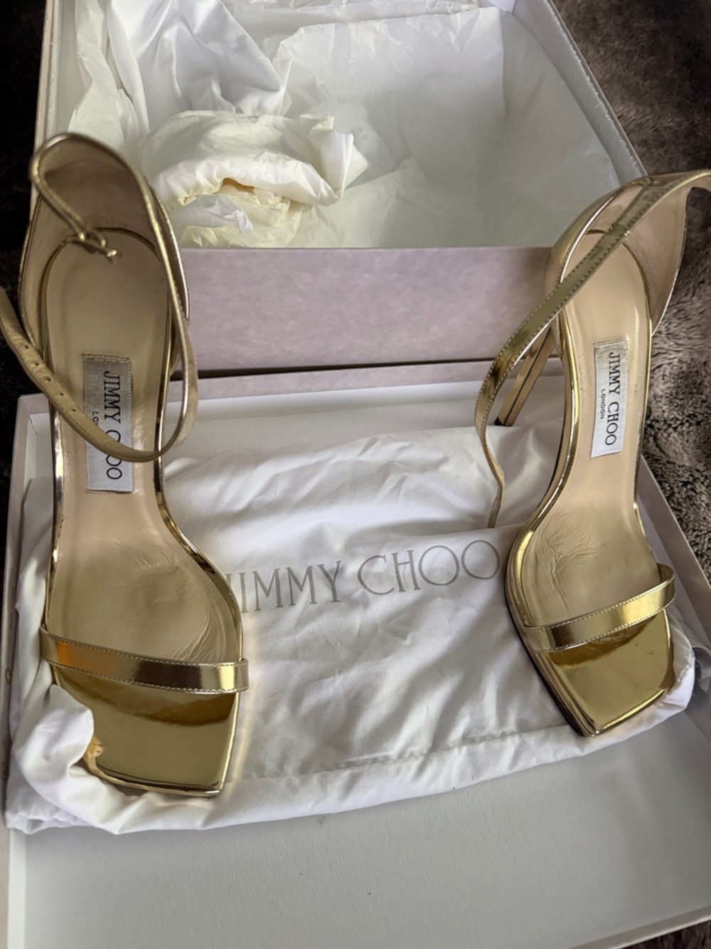 Jimmy Choo Metallic Gold Strappy High-Heel Sandals